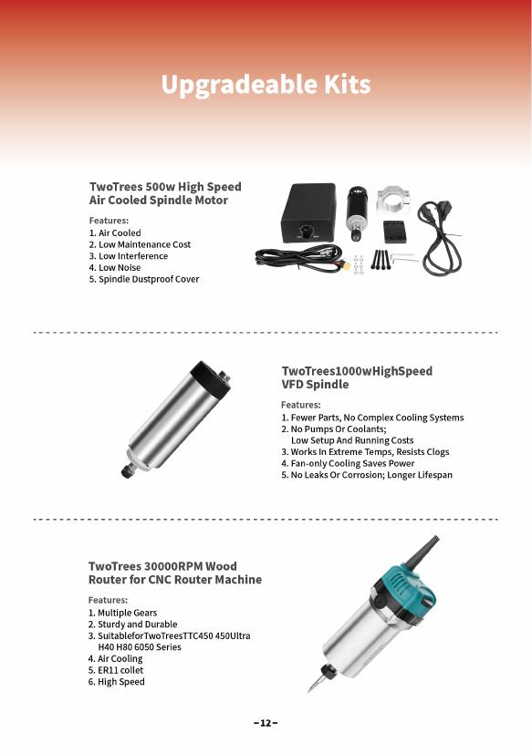 Upgrade kits and spindles